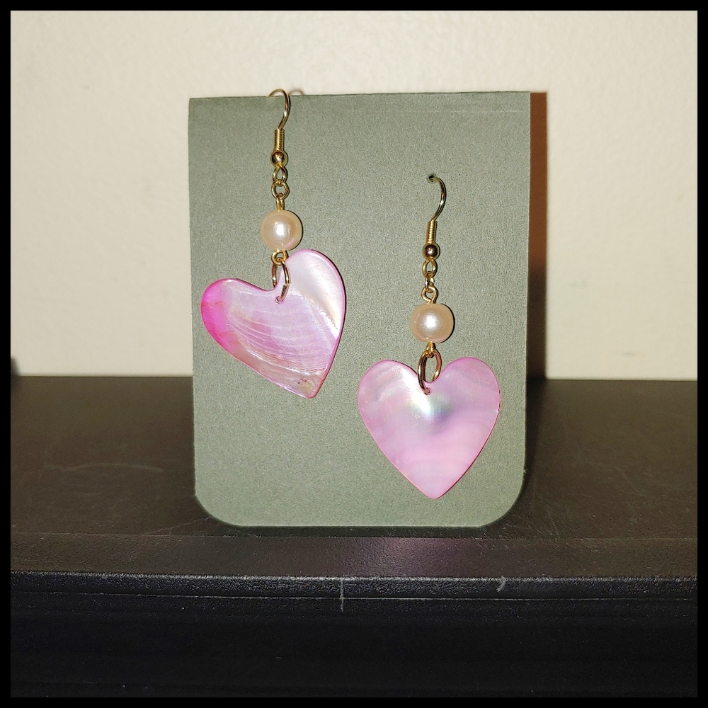 Pink Heart Shaped Shell Earrings